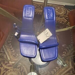 Zara Vibrant Blue Square-Toe Sandals